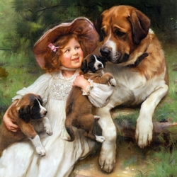 Jigsaw puzzle: Girl with dogs