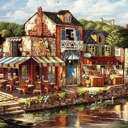 Jigsaw puzzle: Cafe on the bank of the canal