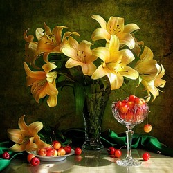 Jigsaw puzzle: Lilies and cherries
