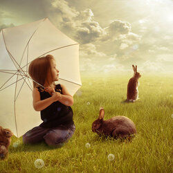 Jigsaw puzzle: Girl with rabbits