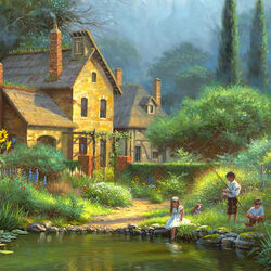 Jigsaw puzzle: Children by the pond