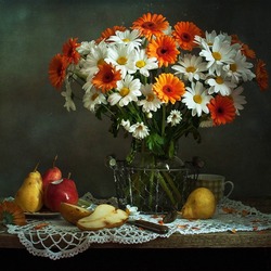 Jigsaw puzzle: Chrysanthemums and pears