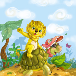 Jigsaw puzzle: Lion cub and turtle