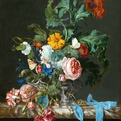 Jigsaw puzzle: Floral still life with clock