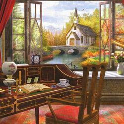 Jigsaw puzzle: Church outside the window