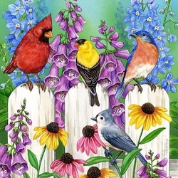 Jigsaw puzzle: Birds on the fence