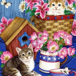 Jigsaw puzzle: Kittens and flowers