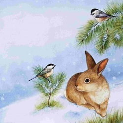 Jigsaw puzzle: Titmouse and rabbit