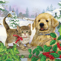 Jigsaw puzzle: Kitten and puppy