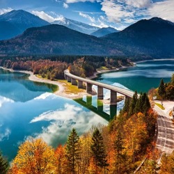 Jigsaw puzzle: Bridge over Lake Sylvenstein, Bavaria