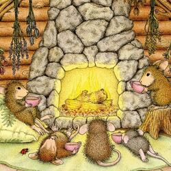 Jigsaw puzzle: Mice by the fireplace