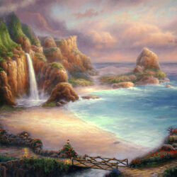 Jigsaw puzzle: Waterfall by the shore