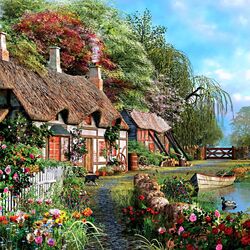 Jigsaw puzzle: Cottage by the pond