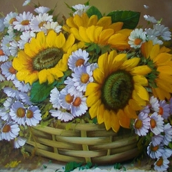Jigsaw puzzle: Chamomile and sunflowers
