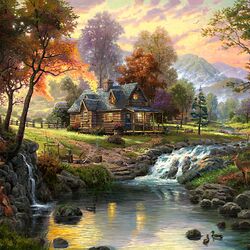 Jigsaw puzzle: Wooden house by the river