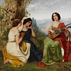 Jigsaw puzzle: Romantic scene with a girl playing the lute