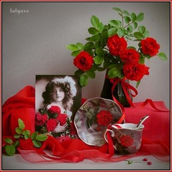 Jigsaw puzzle: Girl with red roses