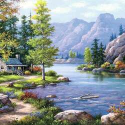 Jigsaw puzzle: House on the river bank