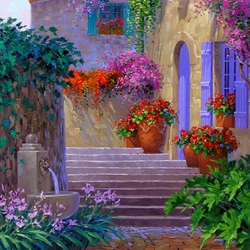 Jigsaw puzzle: Flowers on the stairs