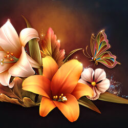 Jigsaw puzzle: Lilies and butterfly