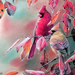 Jigsaw puzzle: Rainy autumn. Red cardinal