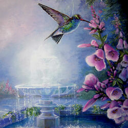 Jigsaw puzzle: Hummingbird at the fountain