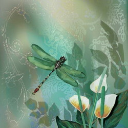 Jigsaw puzzle: Dragonfly and calla lilies