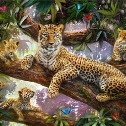 Jigsaw puzzle: Leopard with kittens