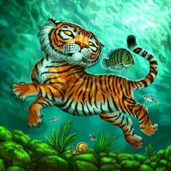 Jigsaw puzzle: Tiger among fish