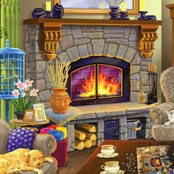 Jigsaw puzzle: Sleep by the fireplace