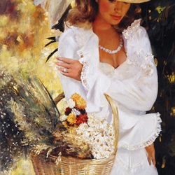 Jigsaw puzzle: Lady with a basket of flowers