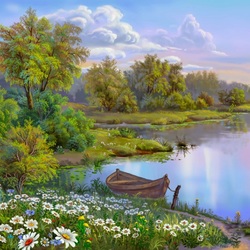 Jigsaw puzzle: Landscape with camomiles