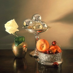 Jigsaw puzzle: Still life with fruit and a rose