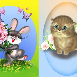 Jigsaw puzzle: Kitten and bunny