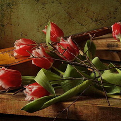 Jigsaw puzzle: Tulips and guitar
