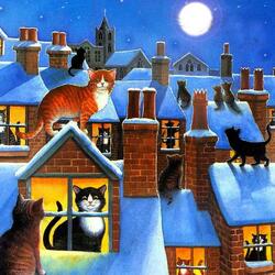 Jigsaw puzzle: Cats on rooftops