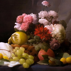 Jigsaw puzzle: Still life with chrysanthemums and grapes