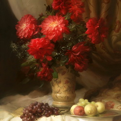 Jigsaw puzzle: Still life with dahlias and grapes