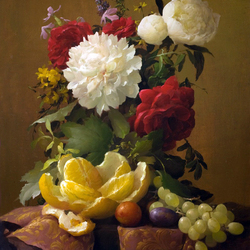 Jigsaw puzzle: Still life with peonies and fruits