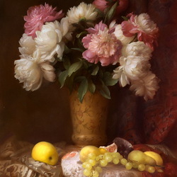 Jigsaw puzzle: Still life with peonies and fruits