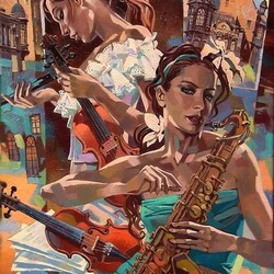 Jigsaw puzzle: Two violins and saxophone