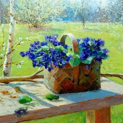 Jigsaw puzzle: Basket with spring flowers