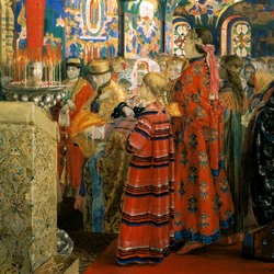 Jigsaw puzzle: Russian women of the 17th century in the church