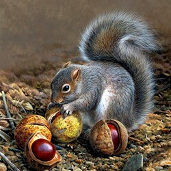 Jigsaw puzzle: Squirrel and chestnuts