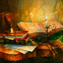 Jigsaw puzzle: Still life with books and candle