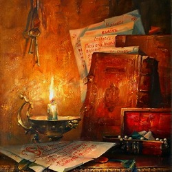 Jigsaw puzzle: Still life with books and candle